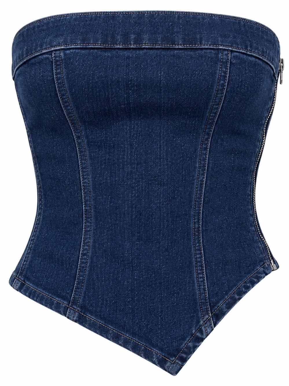 American Eagle Denim Corset Tube Top XL Strapless Asymmetrical Hem Side Zip
